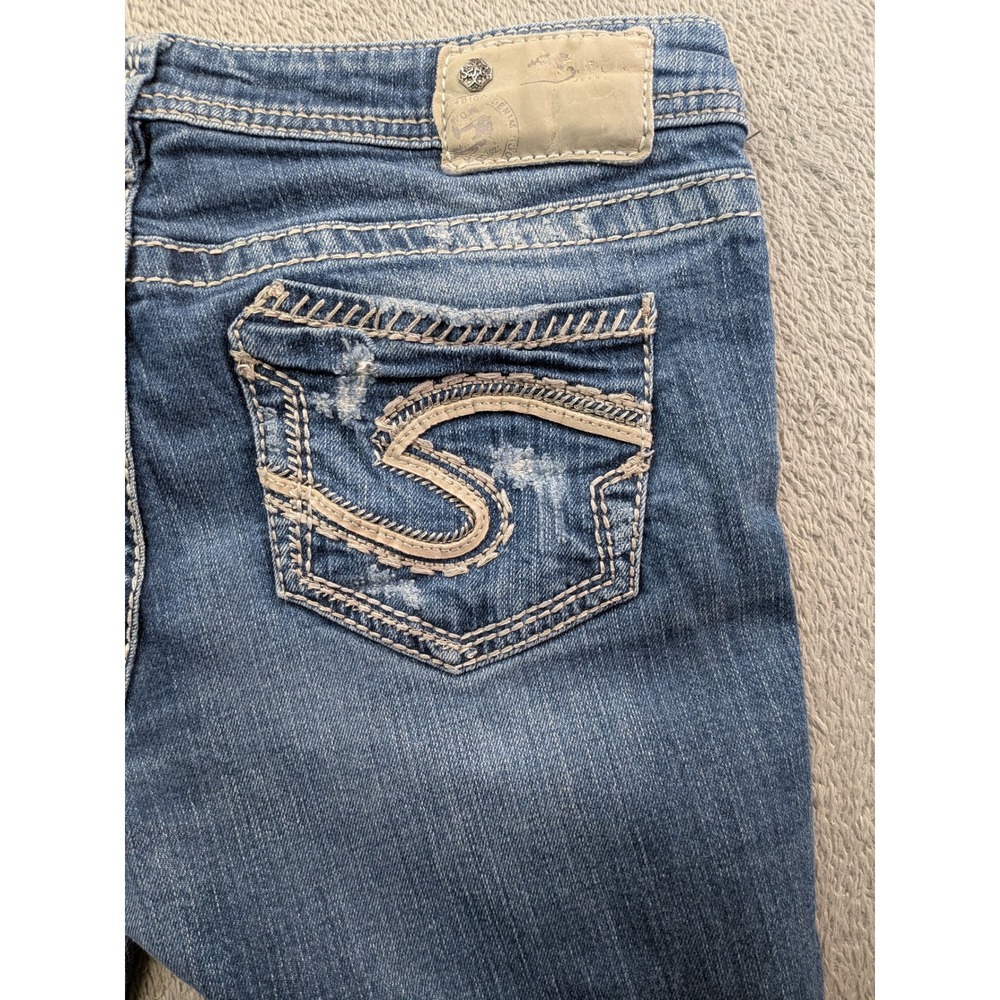 Silver Jeans Co Aiko Baby Boot Distressed Low Rise Jeans Blue W28 L31